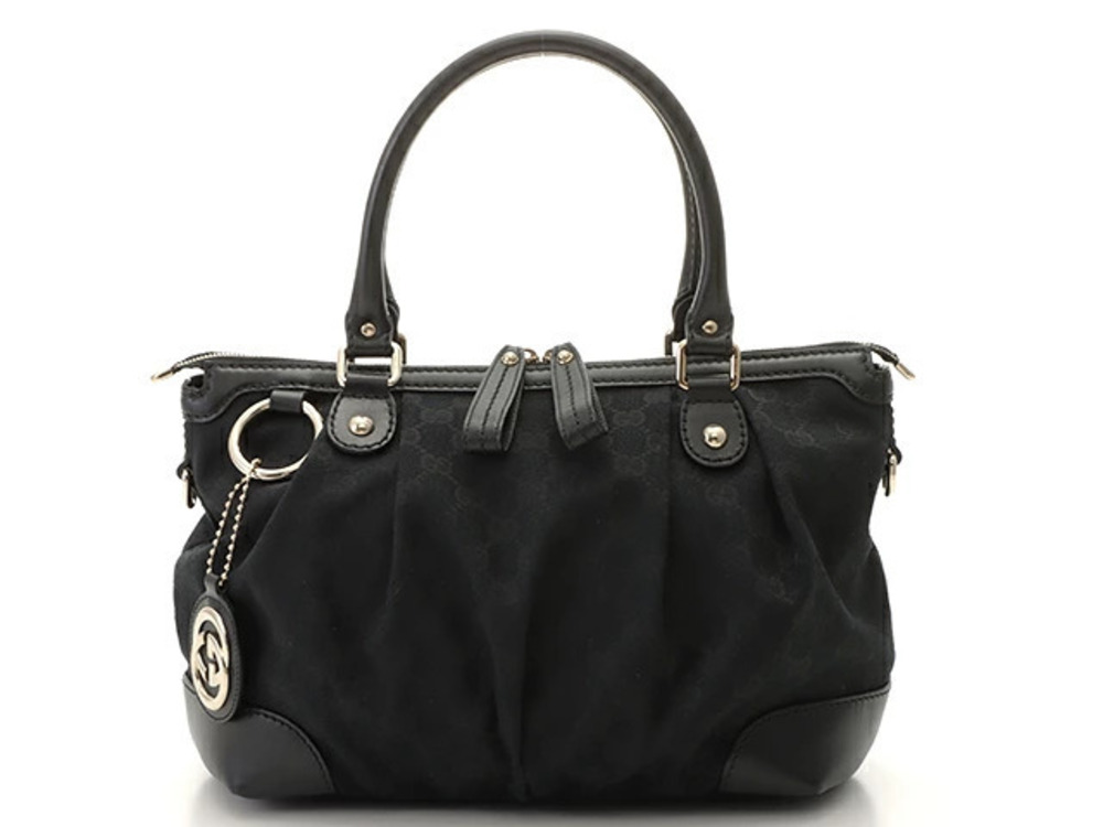 Gucci GG Shoulder Bag Black Canvas Calfskin